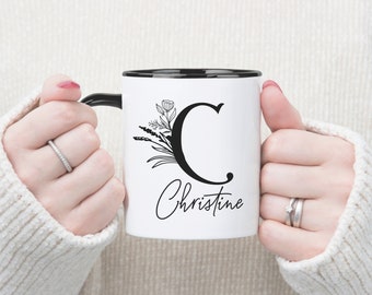 Customizable Monogram Coffee Mug, Elegant Initial C with Floral Design, Personalized Text Ceramic Cup, Name Mug, Gift for Mum, Letter C mug