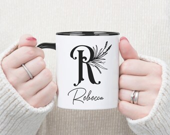 Personalized Monogram Coffee Mug with Wildflower  Design, Custom Name R Cup,  Gift for Her, Flower Mug Present, Gift for Mom,  Grandma Mug