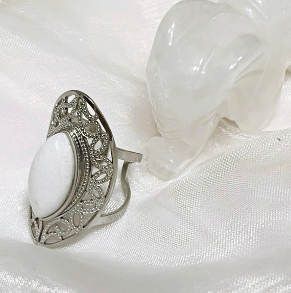 Milky Quartz Steel Ring Etsy UK