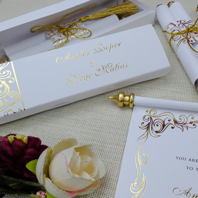 Luxury Royal Wedding Scroll Invitation With Gold Foil, Custom Medieval ...