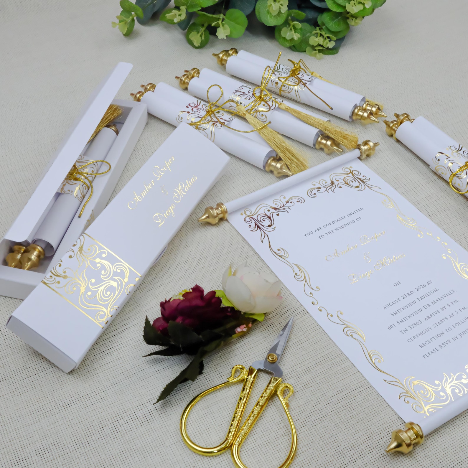 Luxury Royal Wedding Scroll Invitation With Gold Foil, Custom Medieval ...