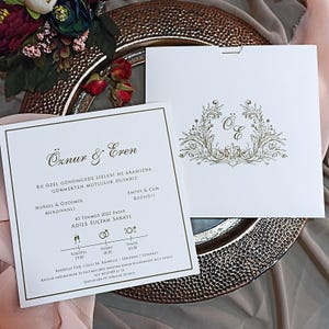 Elegant Square Wedding Invitation with Textured Envelope,18x18cm Minimalist Wedding Invite Suite,Custom Offset Print Card with Monogram Logo