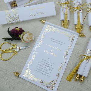 Luxury Royal Wedding Scroll Invitation with Gold Foil, Custom Medieval Style Wedding Stationery, Elegant Fairy Tale Scroll Invite