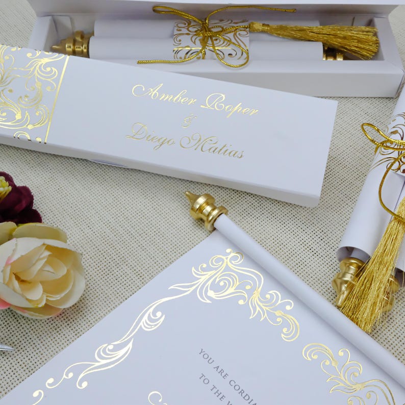 Luxury Royal Wedding Scroll Invitation With Gold Foil, Custom Medieval ...