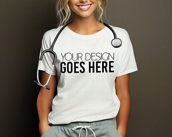 White Bella Canvas T-shirt Mockup | Nurse T-shirt Mockup | Medical Mockup Tshirt | Doctor Mockup | Student Nurse Mockup | T-shirt Design