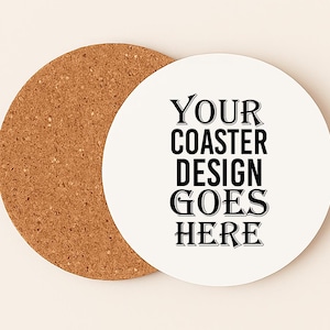 Plain White Coaster Mockup | Minimalist Coaster Mockup | Simple Drink Coaster Mockup | Front and Back View With Cork | Round Coaster Mockup