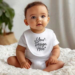 White Baby Bib Mockup, Boho Bib Mockup, Baby Model, Digital Download (PNG)