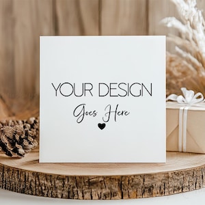 Mockup di biglietto di nozze rustico quadrato Boho, modello di biglietto di invito di fidanzamento, modello di biglietto di battesimo, modello di biglietto Boho PSD