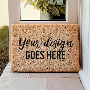 Propped Up Coir Doormat Mockup |Plain Doormat Mockup | Realistic Doormat Mockup | Farmhouse Doormat Design Mockup Custom | Outdoor Coir Mat