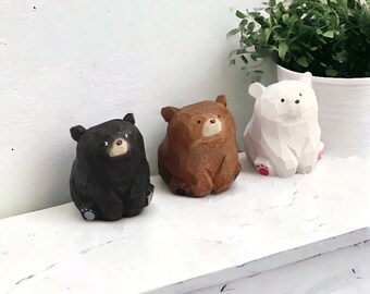 Mini figura de oso de madera tallada a mano / linda estatua tallada en madera / adornos de oso polar / decoración de oso de madera