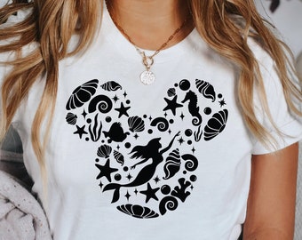 Camisa de Sirenita, Camisa de Ariel, Sirenita de Disney, Sirenita de Disney, Orejas de Mickey Sirenita, Orejas de Mickey Ariel, Niñas Disney