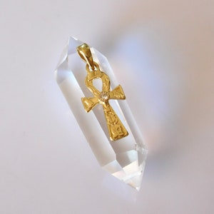 18K Gold Ankh Cross Pendant with Diamond | Key of Life | Egyptian Gold Cross | His and Hers