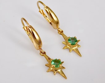 North star 18k gold earrings - emerald earrings - sapphire earrings - aquamarine dainty earrings