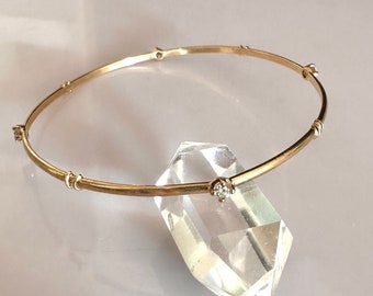 18k Solid Gold Diamond Bangle Bracelet: Delicate Yellow Gold