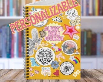 Kids Bible Journal - PERSONALIZE - Spiral Notebook - Ruled Line, Sticker Design, Customizable Faith Diary, Christian Children's Writing Pad
