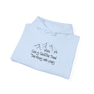 Cozy Christian Vibes - Hoodie Sweatshirt with Inspirational Design - God is greater than my highs and my lows Romans 8:28 - Unisex Pullover