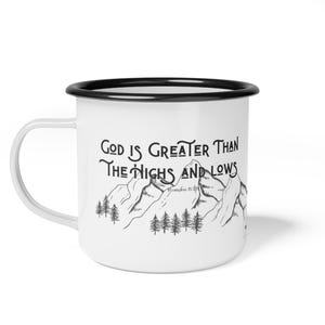 Mug de camping chrétien - Dieu est plus grand, tasse à café en émail