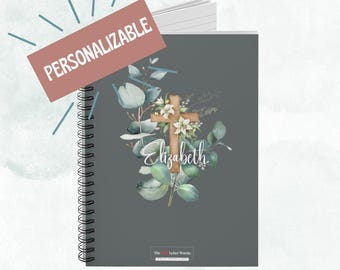 Women's Christian Journal - PERSONALIZED - Cross with Eucalyptus Ruled Line, Inspirational Prayer Diary, Faith Notebook,