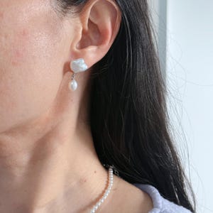 Cute Cloud Raindrop Two Pearls Dangle Earrings S925 Post, Natural Lustrous Freshwater Pearls, Baroque Pearl Earrings, Unique Gift For Her