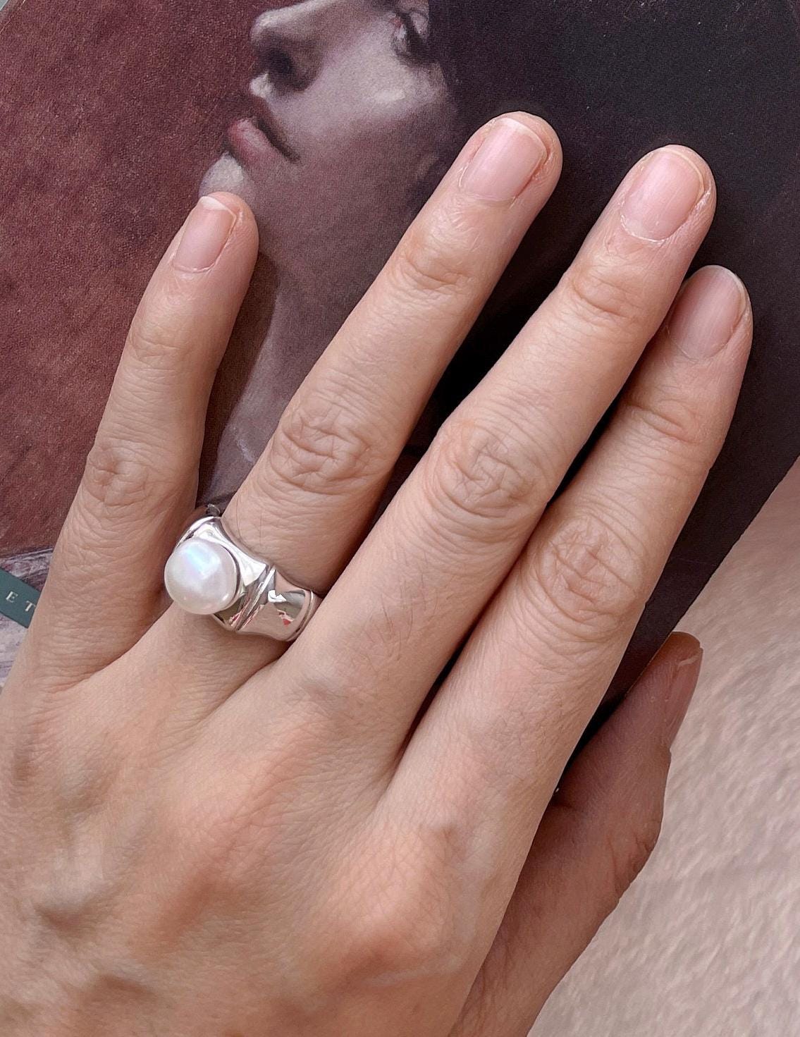 Handcrafted Natural Baroque Pearl Ring Winding Design Opening