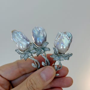 Elegant Baroque Pearl Brooch Pin: Iridescent Mauve Purple Pearl, Shiny Zirconia, High Luster Real Freshwater Pearl, Gift For Her