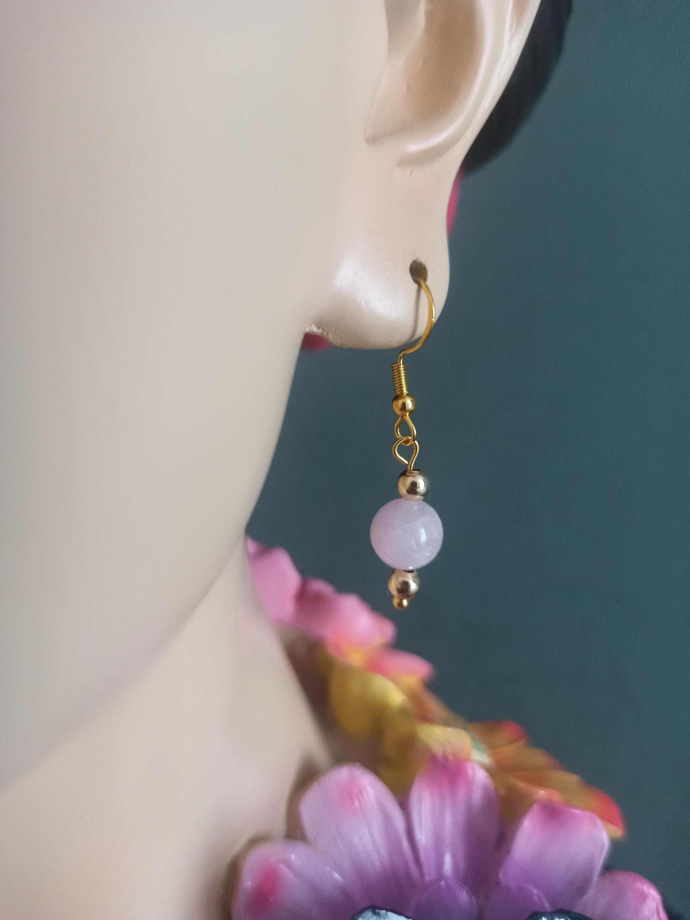 Boucles D'oreilles Kunzite Perle 6mm - Argent 925, Pendantes Avec Fermoir Dormeuses, Marque JM-IMPORT