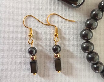 Hematite beaded dangle earrings