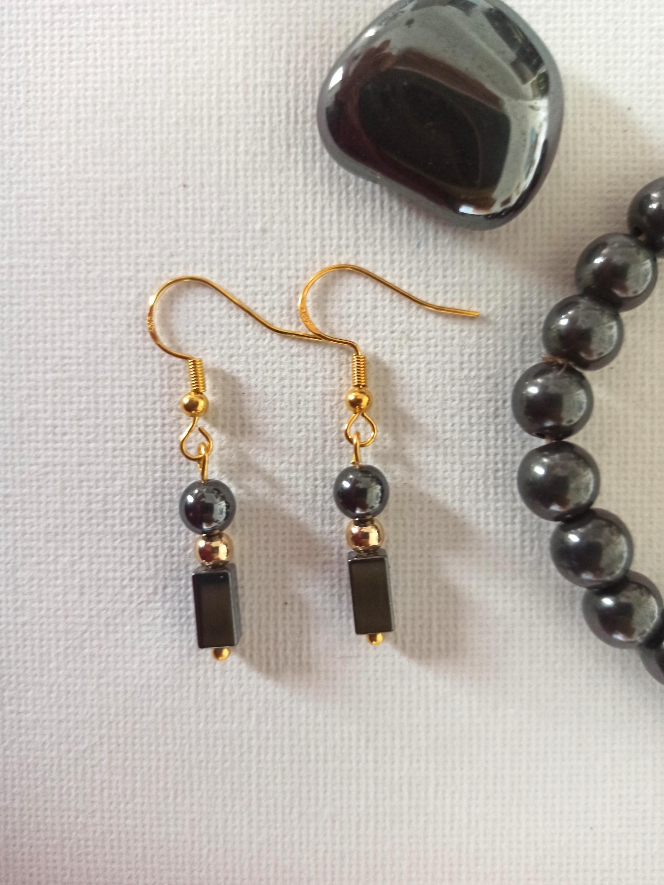 Parure Chic En Hématite Noire : Collier Et Boucles D'oreilles En Acier Inoxydable ThurColas - Neuf Avec étiquettes