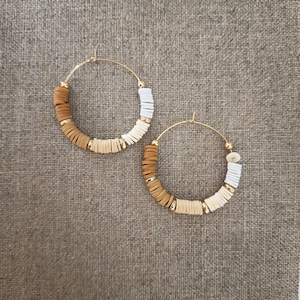 Heishi Flat Pearl Hoop Earrings