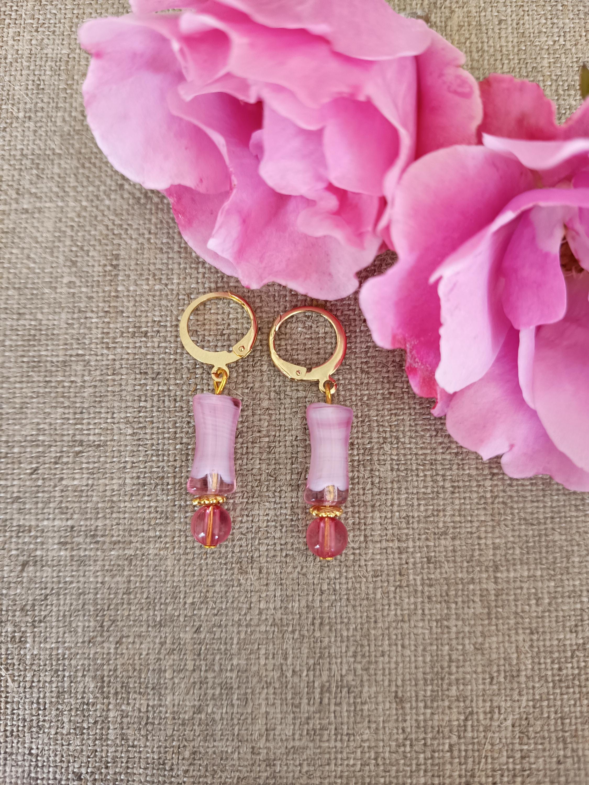 Boucles D'oreilles Clips Vintage Années 60 - Verre Mauve/violet - Authentique