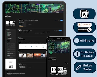 Life OS Lite Notion Dashboard | PARA-Inspired Second Brain Template | Tasks, Projects, Goals, Journal & AI Block | Mobile Notion Organizer