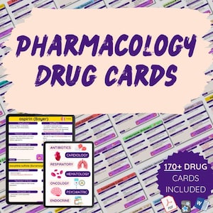 Cartes de médicaments pharmacologiques pour écoles d'infirmières et NCLEX | Flashcards sur les médicaments couramment prescrits | Guide d'étude du NCLEX | Guide d'étude des soins infirmiers