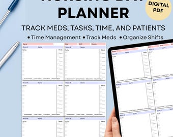 Nursing Day Planner Sheet | Printable Nurse Brain for Shift Organization | Time Management Tool for Meds, Tasks, & Patient Care