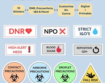 Nurse Planner Stickers Sheet | DNR, Fall Risk, Isolation, Med Times | Functional Nursing Stickers for Shift Reports