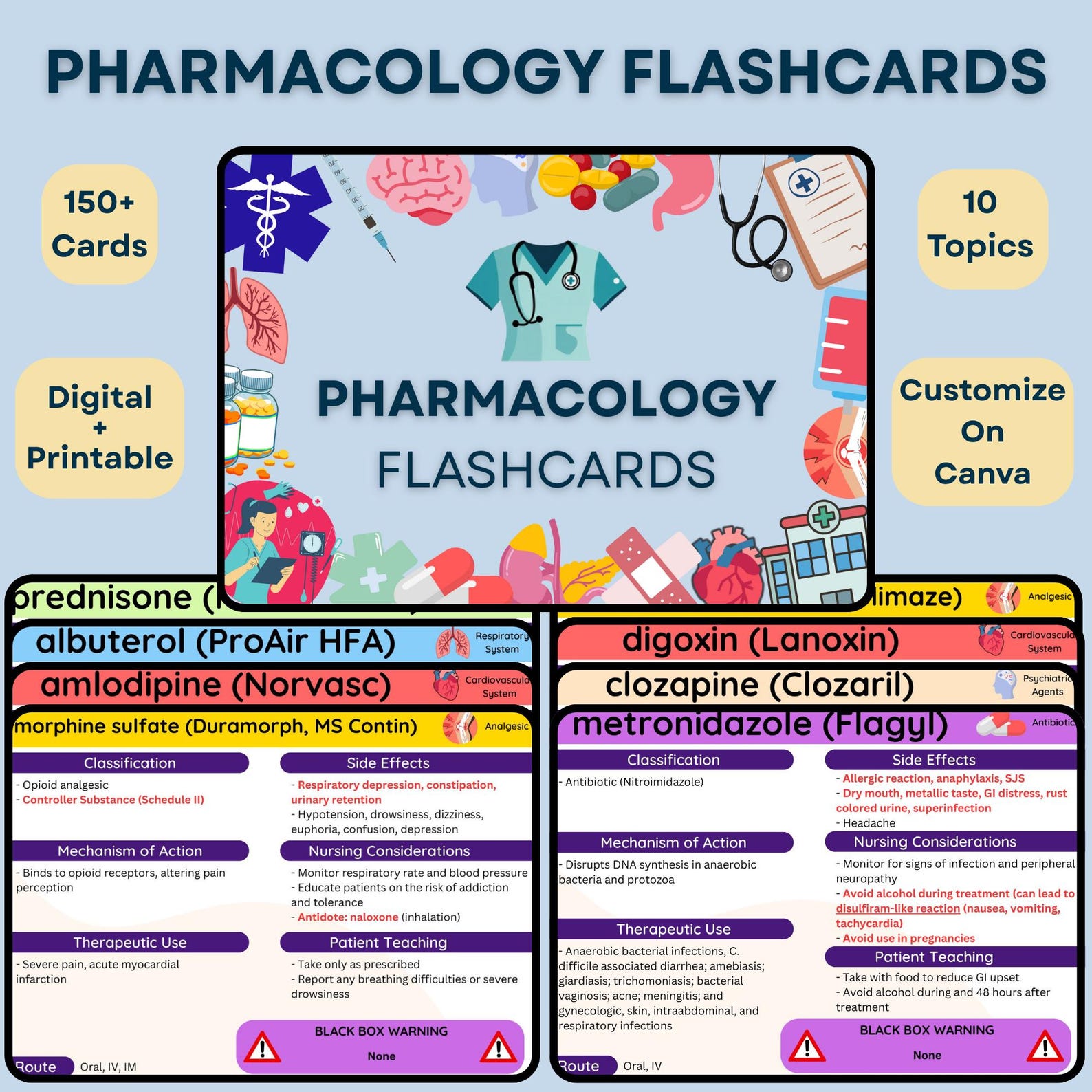 150+ Pharmacology Flashcards for Nursing Students | Digital NCLEX Study ...