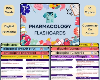 150+ Pharmacology Flashcards for Nursing Students | Digital NCLEX Study Guide | Printable Med Cards PDF | Nursing School Notes