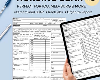 Nursing SBAR Report Sheet Printable | ICU Med-Surg Shift Change Report | Editable Nurse Handoff Template PDF | Instant Download