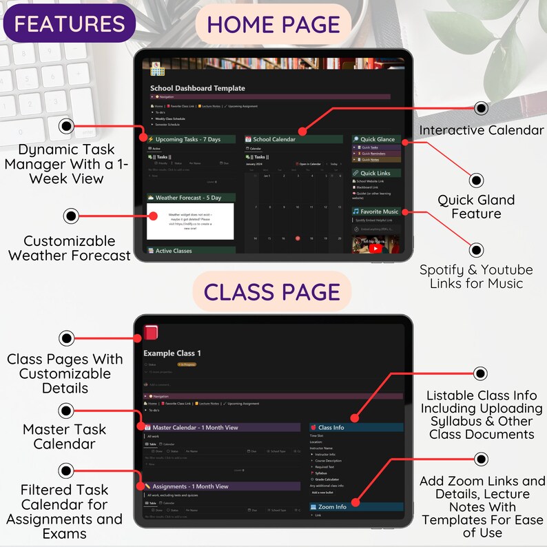 All in one Notion School Dashboard Planner Template Notion School
