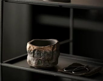 Handmade vintage ceramic teacup, earthenware cup