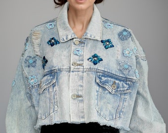 One-of-a-kind embroidered jeans jacket