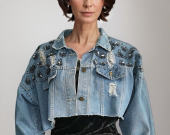 veste en jean brodée unique