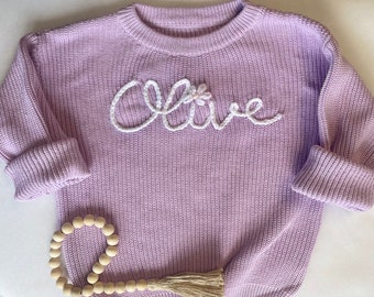 Toddler Sweater Personalized Hand Embroidered Name Sweaters Unique Baby Gifts Newborn Gift Birthday Gift Baby Girl Boy Milestone Photos