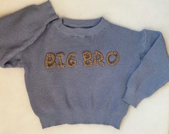 Custom Big Bro Sweater Personalized Hand Embroidered Toddler Sweaters Unique Baby Gifts Big Brother Announcement Newest Addition Reveal