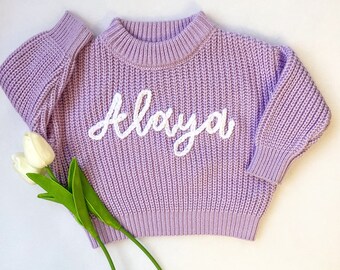 Custom Name Baby Sweater Personalized Hand Embroidered Toddler Sweaters Unique Baby Gifts Newborn Gift Birthday Gift Baby Girl Boy