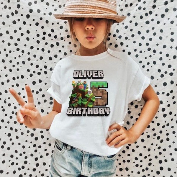 Personalized MineC Kids Birthday Shirt, Mine Birthday Shirt,Custom Name Age Birthday Girl Birthday Boy,Happy Birthday,Birthday Boy Minecraft