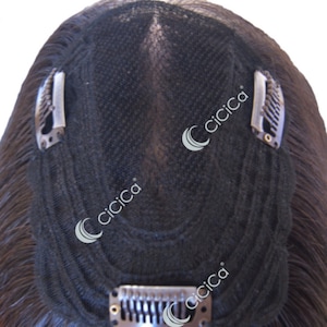 Human Hair Clip-in Toppers for Women with Thinning Hair, Natural Black Hair Pieces without Bangs for Women&#39;s Hair Loss, 10&quot; Hair  Wiglet.