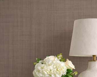 Taupe Brown Linen Texture Wallpaper - Minimal Woven Crosshatch Peel and Stick Wall Mural L042