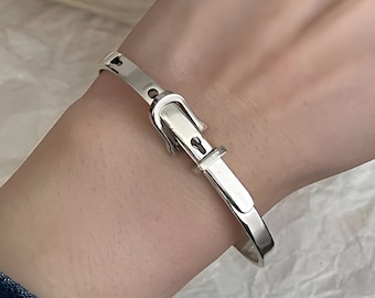 Silver Belt Bracelet, Silver Bangle Mixed Metal Bangle, Belt Bangle Statement Bangle Silver Belt Bangle Cuff Bracelet, Gift for her