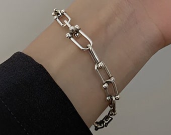 Silver Paper Clip Chain Bracelet, Chunky Silver Chain Bracelet, Women & Men Chain Link Jewelry, Stacking Bracelet, Gift for Her