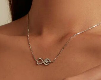 925 Sterling Silver Infinity Heart Love, Forever Short Chain Necklace for Women